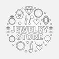 Jewelry store vector concept round illustration in line style Royalty Free Stock Photo