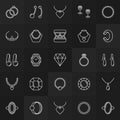 Jewelry thin line icons set. Vector ring, diamonds symbols