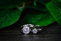 Jewelry wedding diamond rings on black Royalty Free Stock Photo