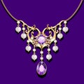 jewelry women`s gold necklace with precious stones and pearls