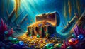 a jewels fortune diamond sunken pirate treasure chest gold sea coins rich money finance antique precious wooden shipwreck golden Royalty Free Stock Photo