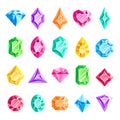 Jewels gems. Jewelry diamond, jewel heart crystal gem and diamonds gemstone isolated vector illustration set Royalty Free Stock Photo