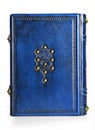 Jewish blue leather book with the tree of life symbol on the front cover and right to left reading
