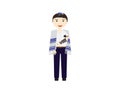 Reform Jewish boy with tefillin and tallit vector illustration. Boy celebrating Bar mitzvah, yom kippur, rosh hashanah, Jewish hol