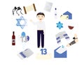 Jewish boy with traditional Bar mitzvah elements