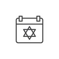 Jewish calendar with david star outline icon