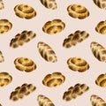 Jewish challah bread watercolor seamless pattern on light beige background with braided loafs for Shabbat Saturday