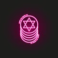 Jewish coins neon style icon. Simple thin line, outline of judaism icons for ui and ux, website or mobile application