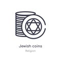 jewish coins outline icon. isolated line vector illustration from religion collection. editable thin stroke jewish coins icon on