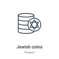 Jewish coins outline vector icon. Thin line black jewish coins icon, flat vector simple element illustration from editable