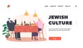 Jewish Culture Landing Page Template. Senior Couple Having Dinner at Home. Old Man and Woman Sit at Table with Meals