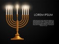 Jewish eighth day holiday Hanukkah background, realistic menorah (traditional candelabra), burning candles, blur effect. Religious Royalty Free Stock Photo