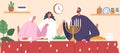 Jewish Family Characters Gathers Together To Pray During A Meal, Embracing Their Traditions And Expressing Gratitude