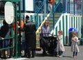 Jewish family enjoy outdoors during Passover at Coney Island in Brooklyn, New York.