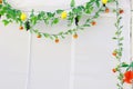 Jewish festival of Sukkot. Traditional succah (hut) from white fabric and colorful decorations