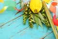 Jewish festival of Sukkot. Traditional symbols & x28;The four species& x29;: Etrog, lulav, hadas, arava.