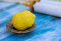 A Jewish festival of tabernacles with an etrog ritual citrus fruit as a symbol for the Jewish holiday of Sukkot is Royalty Free Stock Photo