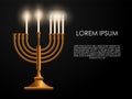 Jewish fifth day holiday Hanukkah background, realistic menorah (traditional candelabra), burning candles, blur effect. Religious Royalty Free Stock Photo