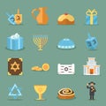 Jewish flat icons. Israel and judaism symbols with rabbi, torah synagogue