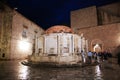 Jewish fountain at night in Dubrovnik city on Adriatic sea, Croatia