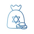 Jewish gelt bag with coins gradient style icon vector design