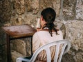 A Jewish Girl Praying at the Western Wall Royalty Free Stock Photo