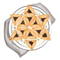 Jewish Hamantaschen cookies with poppy seeds in the shape of David Star top view,design element for Purim