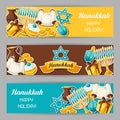 Jewish Hanukkah celebration banners with holiday sticker objects