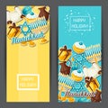 Jewish Hanukkah celebration banners with holiday sticker objects