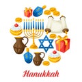 Jewish Hanukkah celebration card with holiday objects