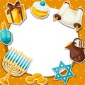 Jewish Hanukkah celebration card with holiday sticker objects Royalty Free Stock Photo