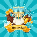 Jewish Hanukkah celebration card with holiday sticker objects Royalty Free Stock Photo