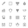 Jewish hanukkah holiday line icons set