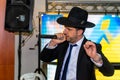 Bene Beraq Israel - 04.11.2019. Jewish hasid artist sings on the wedding