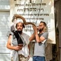 Jewish hasid blows Shofar. Rosh Hashanah, Jewish New Year.