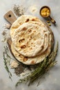 Jewish holiday bread matzah on kitchen table. Stask of matza or matzoh. Happy Passover