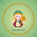 Happy Shavuot Jewish holiday greeting card. Ruth with Sheaf of w