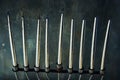 Jewish holiday Hanukkah background with menorah - traditional candelabra with candles