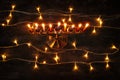 jewish holiday Hanukkah background with menorah & x28;traditional candelabra& x29; and burning candles. Royalty Free Stock Photo