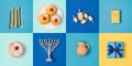 Jewish holiday Hanukkah banner design with menorah, gift box, dr Royalty Free Stock Photo