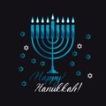 Jewish holiday Hanukkah with blue menorah