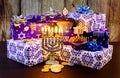 Jewish holiday hanukkah celebration tallit vintage menorah Royalty Free Stock Photo