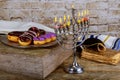 Jewish holiday hanukkah celebration with vintage menorah Royalty Free Stock Photo