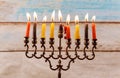 Jewish holiday Hanukkah creative background with menorah. Royalty Free Stock Photo