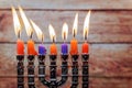 Jewish holiday Hanukkah creative background with menorah. Royalty Free Stock Photo