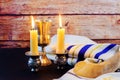 jewish holiday Hanukkah Festive composition for on dark background