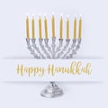 Jewish holiday Hanukkah greeting design with menorah on white ba