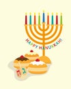 Jewish holiday of Hanukkah, Hanukkiyah candelabrum, sufganiyot doughnuts