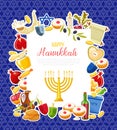 Jewish Holiday Hanukkah icons set. Vector illustration