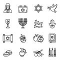 Jewish Holiday Hanukkah icons set. Thin line style stock vector. Royalty Free Stock Photo